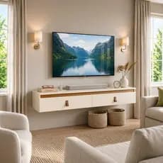 Rack Para Tv Suspenso Com 2 Portas Puxador em Couro