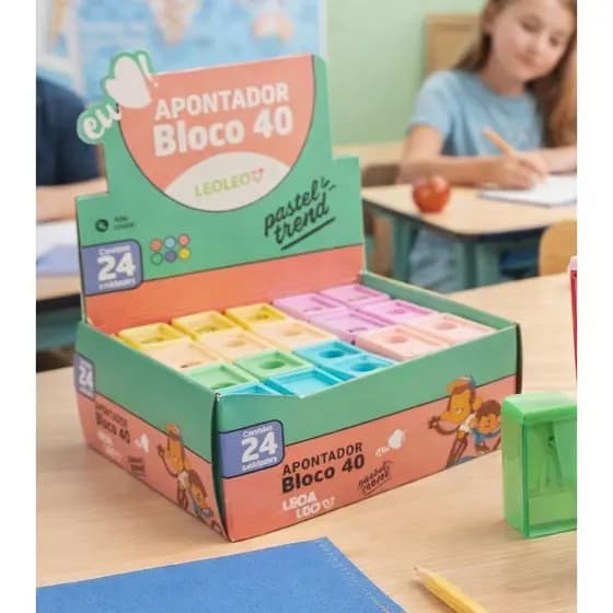 Kit 6 Apontadores Com Depósito Bloco 40  Pastel Trend Escolar Escritório Leo&Leo
