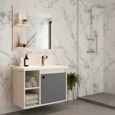 Conjunto Gabinete Com Espelheira e Cuba para Banheiro Milano Luxo Lavabo - Varias Cores