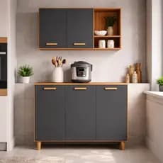 Kit Armário De Cozinha Compacto Balcão Moderno Pés PVC Lançamento Veron