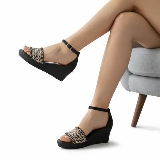 Sandália Anabela Feminina Plataforma Trançada 5cm - Estilo Boho Chic - Ref A-S3