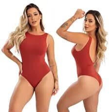 Body Maiô Liso Moda Praia Poliamida Costa Nua Decote em V Sem Bojo Alça Larga MAYU Modas Forro Duplo