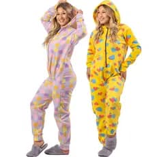 Kit 2 Macacão Pijama Longo Adulto Soft Peluciado Capuz e Zíper MAYU Modas Liso Juvenil Inverno Frio