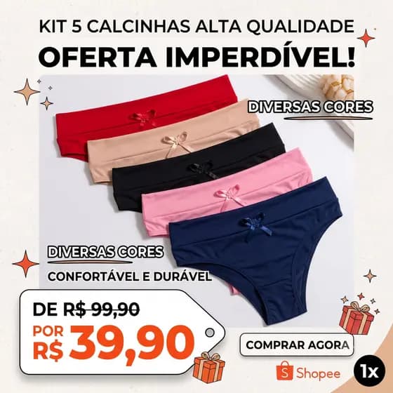 Kit 5 Calcinhas Cós Alto Segura Barriga Cintura Alta Microfibra Modeladora Forro 100% Algodão
