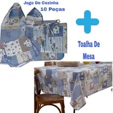 Jogo De Cozinha KIT Com 10 peças + TOALHA de mesa 100X145cm Estampada Casa e Decoração