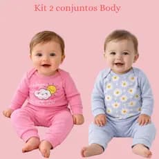 kit 2 conjunto de body bebe menina manga longa com calça 100% algodão do P ao GG estampas sortidas