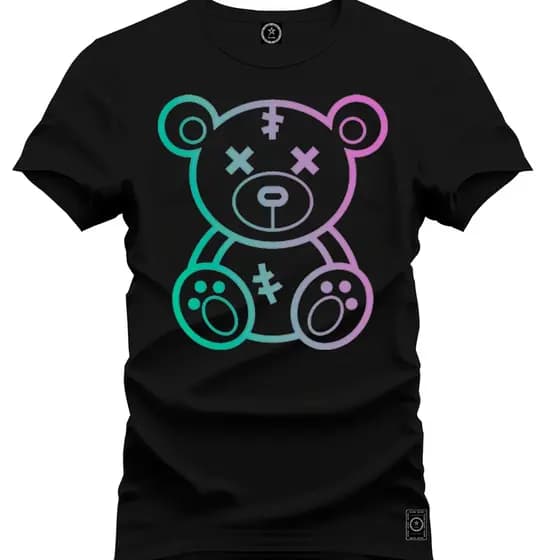 Camiseta Premium Manga Curta T-Shirt Algodão Estampada Neon Urso Promoção