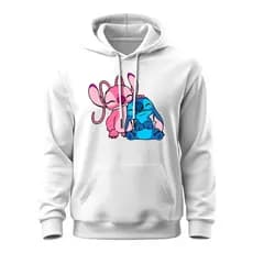 Moletom Casaco Blusa de Frio Canguru Stitch e Angel Com Bolso e Capuz