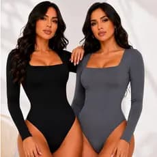 Kit 2 Body Feminino Decote Quadrado Manga Longa Suplex Forrado Segunda Pele Frio Plus Size P M G  GG