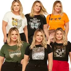 KIT 3 Blusas Plus Size Curve Moda Blogueira Soltinha Estampada GG e G1