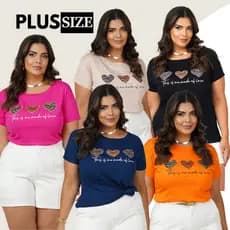 T-shirt Feminina Plus Size + 3 Cores Moda Casual