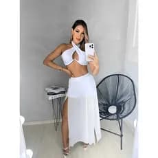 Saia Saida De Praia Longa Tule Moda Verão Preta e Branca