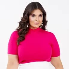 Blusa Lisa Gola Alta Plus Elegante Tendência Pink G e GG