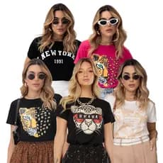 T-shirts Blusa Feminina Estampada Moda Blogueira Manga Curta Verão P M G