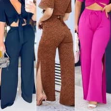 KIT 2 Calças Pantalona Com Fenda Lateral Tendências da Moda