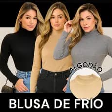Blusa Feminina Manga Longa Cacharrel Confortável P a G2 Gola Alta