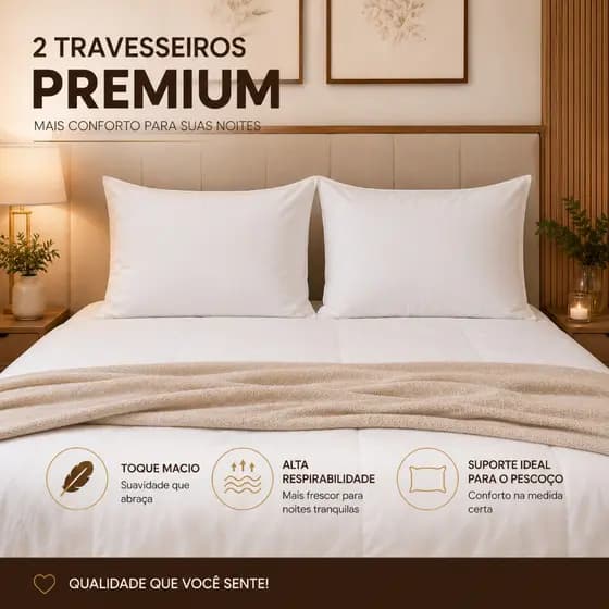 Travesseiro Premium Antialérgicos Super Macios Enchimento Siliconado Hotel C/ 2 Peças