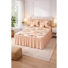 Colcha Queen Estampado Com Babado C/ 3 Pçs Cobre Leito Queen
