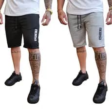 Kit 2 Bermudas Masculinas Moletom Moletinho Academia Treino Com Amarração e Elástico