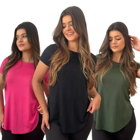 Kit 3 Blusas Mullet Feminina T-shirt Sobre Legging Tapa Bumbum Viscolycra Academia Fitness Blogueira