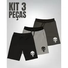 Kit 3 Bermudas Masculina Moletom Moletinho Caveira Justiceiro Academia
