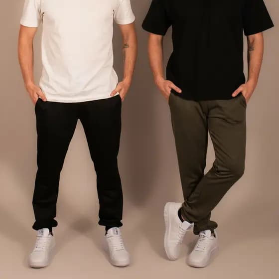 Kit 2 Calças Masculinas Jogger Moletom Basic Casual Academia Bolsos Laterais