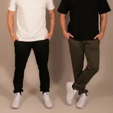Kit 2 Calças Masculinas Jogger Moletom Basic Casual Academia Bolsos Laterais