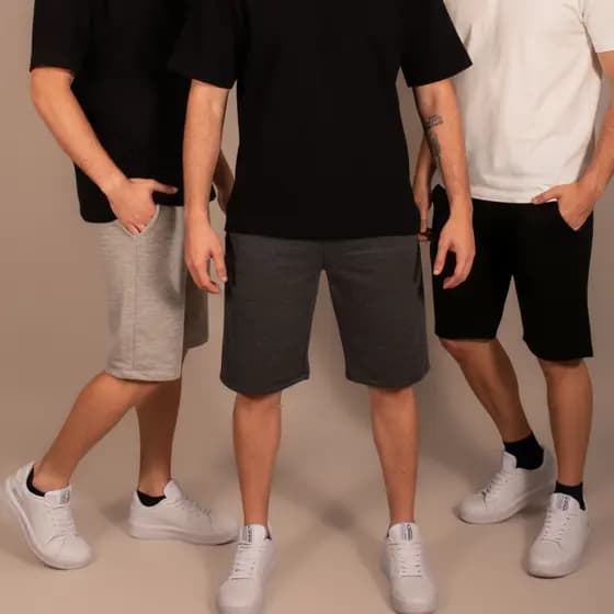 Kit 3 Bermudas Lisas Masculina Moletom Basic Casual Academia Bolsos Laterais