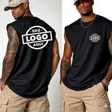 Camiseta Cavada Regata Machão Streetwear Masculina Personalizada sua Logo Foto ou Arte  Algodão 100%