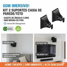 SUPORTE PARA CAIXA DE SOM DE PAREDE HOME THEATER UNIVERSAL P/ CAIXA DE SOM ACÚSTICA - PRETO - CONTÉM 2 SUPORTES