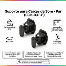 KIT COM 2 SUPORTE PARA CAIXA DE SOM ACUSTICA DE PAREDE HOME THEATER UNIVERSAL COM INCLINACAO E GIRO DE 180
