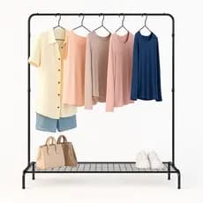 Cabideiro Arara de Roupas de chão com Sapateira Aço Loja Quarto Preto Suporte Roupas grande 1,26M