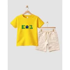 Camiseta Short Conjunto Algodão Infantil Bandeira Brasil Conjunto De Bermuda Juvenil Conjunto De Bermuda Juvenil