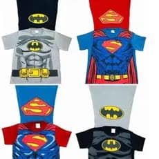 Camiseta Menino Manga Curta Infantil Com Capa Batman Super Homem Homem Aranha.