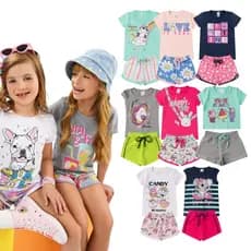Kit de 2, 4 ou 10 Peças Roupa Infantil Menina Conjunto Verão Criança Feminino Tamanho 1 ao 14
