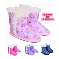 Pantufa Botinha Bebê e Infantil Menina 13/14 ao 23/24 Forrada Em Lã Solado Antiderrapante