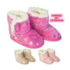 Pantufa Botinha Bebê e Infantil Menina 13/14 ao 23/24 Pelúcia Coração
