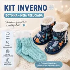 Kit Pantufa Botinha Infantil Menino + Meia Peluciada | Antiderrapante Quentinha