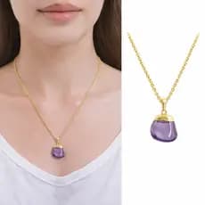 Colar Ametista Lapidada Pedra Natural Banhado a Ouro