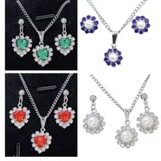 Conjunto Colar e Brinco Feminino Com Cristal Aço Inox
