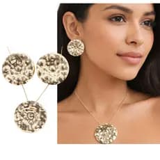 Conjunto Colar e Brinco Redondo Martelado Acessorio Banhado