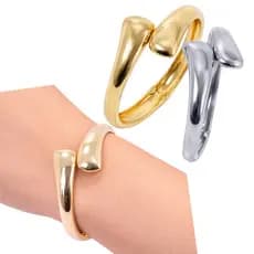 Bracelete Pulseira Gota Lisa Prata e Dourado Flexível