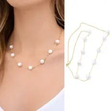Colar Longo Branco Moda Feminina Banhado