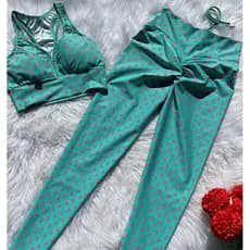 Conjunto Poliamida Poá Meryl calça legging empina top nadador Viveza Fitness