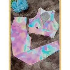 Conjunto Algodão Doce Tie Dye poliamida digital empina bumbum  calça e top bojo removível