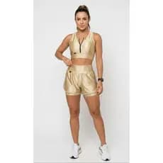 Conjunto Short duplo corrida com bolso na lateral, top/cropped com zíper bojo removível Viveza Fitness