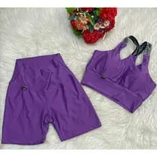 Conjunto Academia Micro Canelado aveludado short/bermuda meia coxa e top com bojo removível Viveza Fitness
