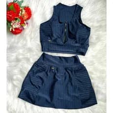 Conjunto short saia com bolso cropped/top zíper e sem zíper nadador conjunto poliamida de academia fitness