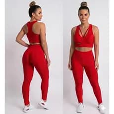 Conjunto Academia Jacquard calça legging e top bojo removível, empina bumbum e tradicional, textura ondas Viveza fitness