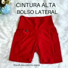 Short/ Bermuda academia meia coxa bolso lateral 3D poliamida cintura alta e cós duplo